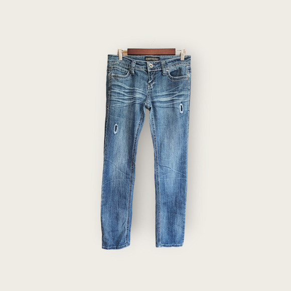 Imperial Star Straight Slim Fit Distressed embellished Girls Jeans Size 7 - Picture 1 of 10